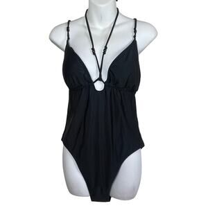 J. Crew One Piece Swimsuit Style BH518 Strappy Black Size 12 Tie Open‎ Back